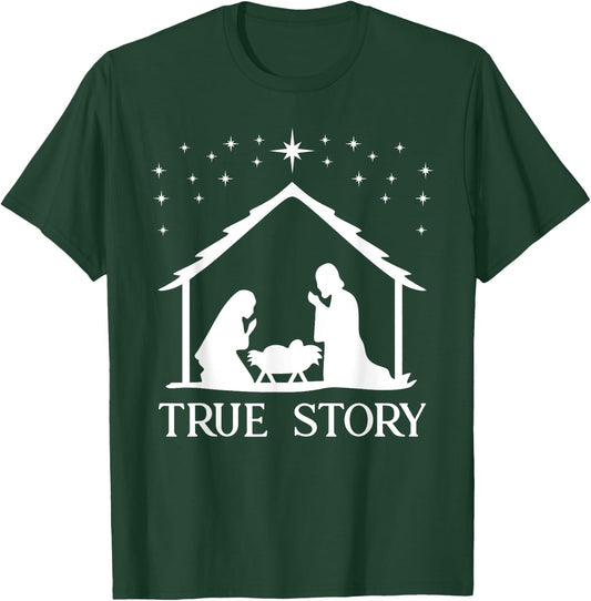 True Story of Jesus Birth Nativity Religious Christmas Gift T-Shirt - T-Shirt | Forest