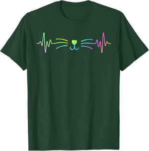 Colorful Heartbeat Cat Lover Animal Silhouette Cute Cat T-Shirt - T-Shirt | Forest