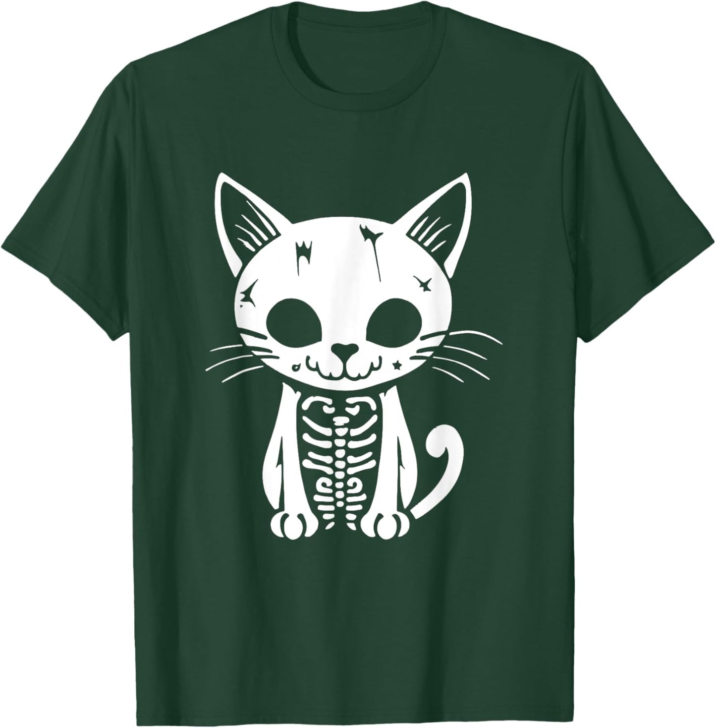 Funny Halloween Skeleton Cat Kitty Costume Skull Cat Women Kids T-Shirt - T-Shirt | Forest