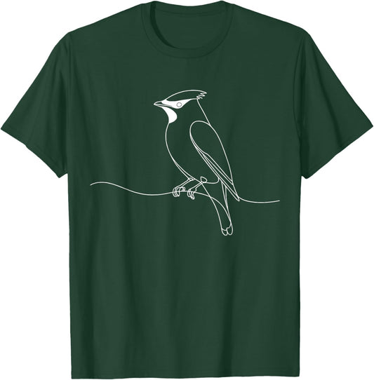 Line Art Bird Ornithologist Cedar Waxwing T-Shirt - T-Shirt | Forest
