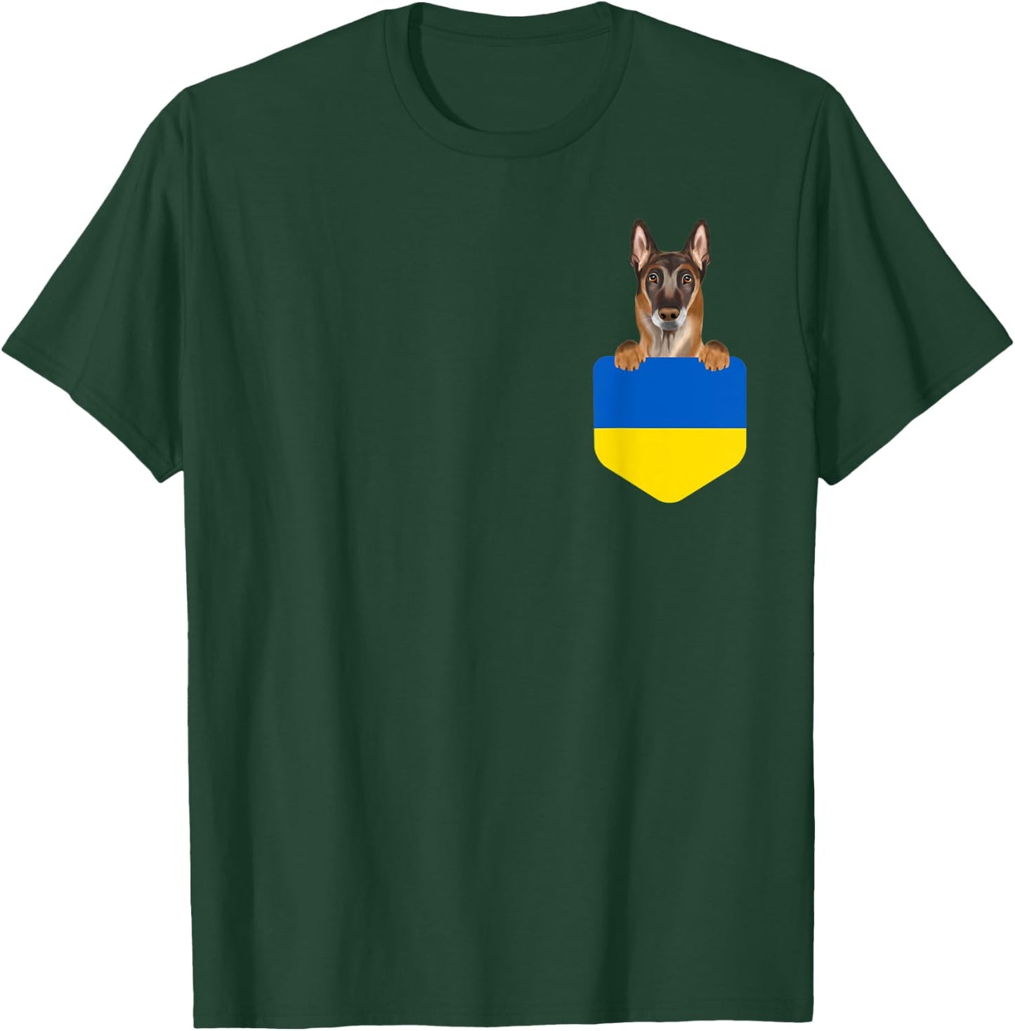 Ukraine Flag Belgian Malinoi Dog In Pocket T-Shirt - T-Shirt | Forest
