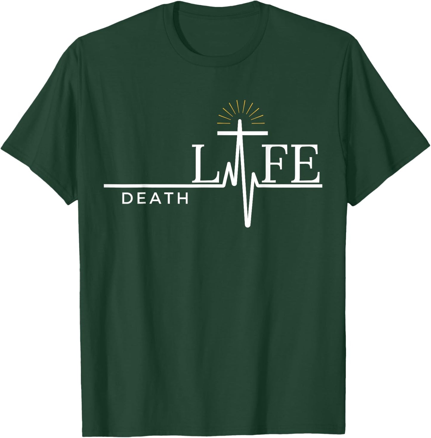 Christian Death to Life Heartbeat Cross Gift Men/Women/Youth T-Shirt - T-Shirt | Forest