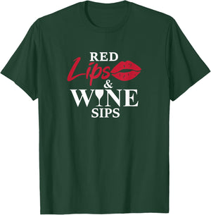 Red Lips And Wine Sips Funny Cool Wine Gift T-Shirt - T-Shirt | Forest