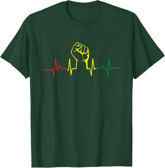 Black Power Fist Heartbeat African American Pride Men Women T-Shirt - T-Shirt | Forest