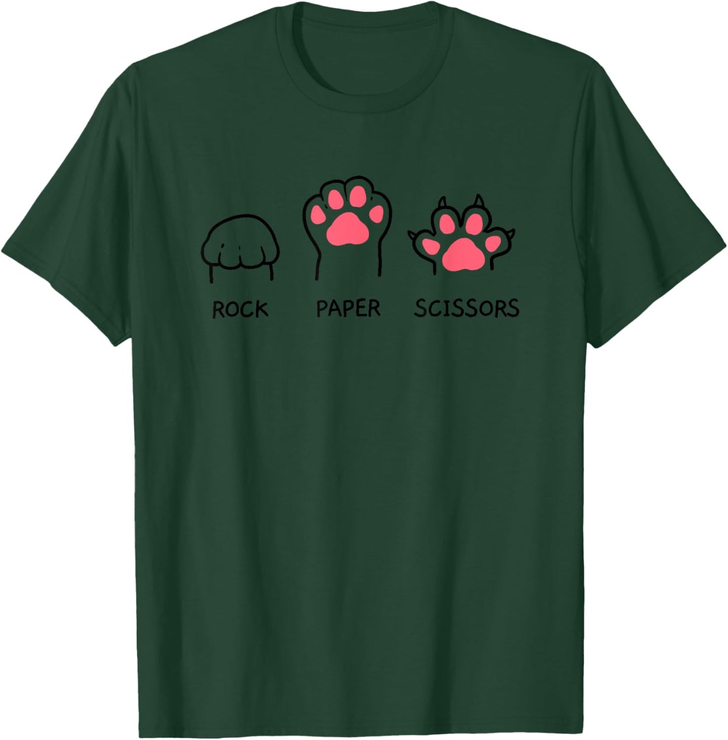 Rock Paper Scissors Hand Game Cute Paw Funny Cat Women Girls Kids T-Shirt - T-Shirt | Forest