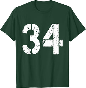 Number 34 Front + Back Varsity Team - 34th Birthday T-Shirt - T-Shirt | Forest