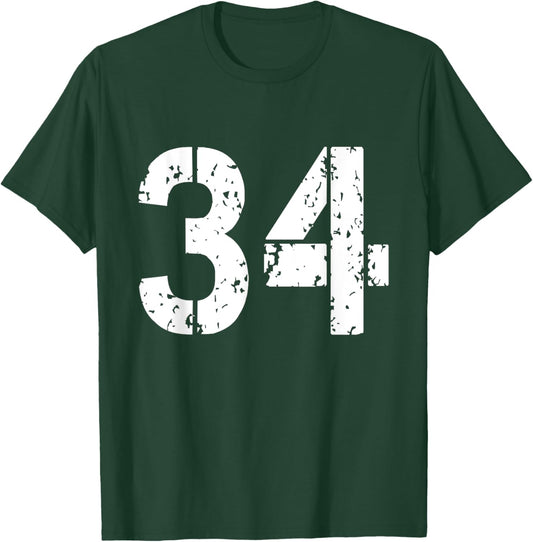 Number 34 Front + Back Varsity Team - 34th Birthday T-Shirt - T-Shirt | Forest