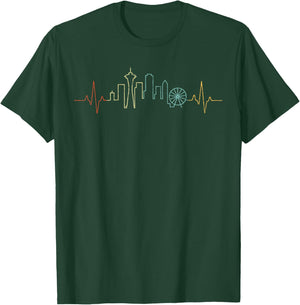 Heartbeat Seattle Skyline Seattle Souvenir Seattle Retro T-Shirt - T-Shirt | Forest