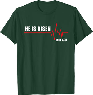 He is Risen – Jesus Heartbeat Pulse Christian Faith EKG T-Shirt - T-Shirt | Forest