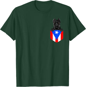 Puerto Rico Flag Cane Corso Dog In Pocket T-Shirt - T-Shirt | Forest