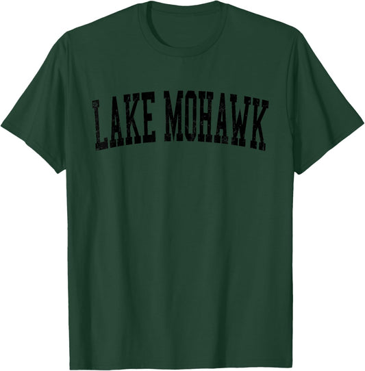 Vintage Lake Mohawk NJ Distressed Black Varsity Style T-Shirt - T-Shirt | Forest