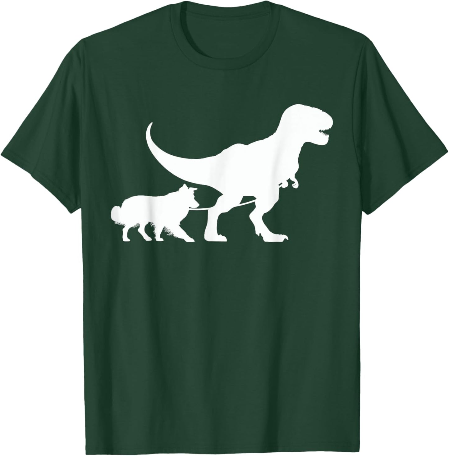 T-Rex Walking a Dog Funny Border Collie Dad Dog Lovers T-Shirt - T-Shirt | Forest