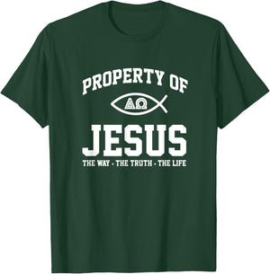 Christian Shirt - Property of Jesus Throwback Gym Workout T-Shirt - T-Shirt | Forest