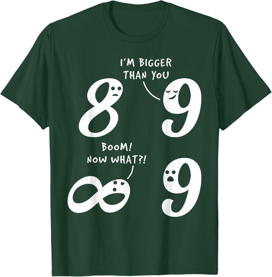 9 Is Bigger Than 8 But Not Infinity Funny Math Lover Joke T-Shirt - T-Shirt | Forest