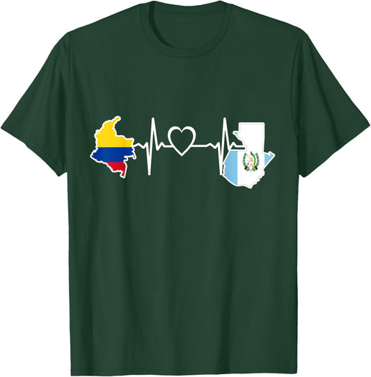 Guatemala Colombia Flag Guatemalan Colombian Heartbeat T-Shirt - T-Shirt | Forest