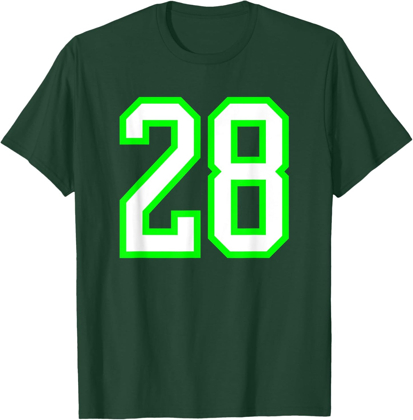 Sports Team Jersey #28 White Lime Jersey Number 28 T-Shirt - T-Shirt | Forest