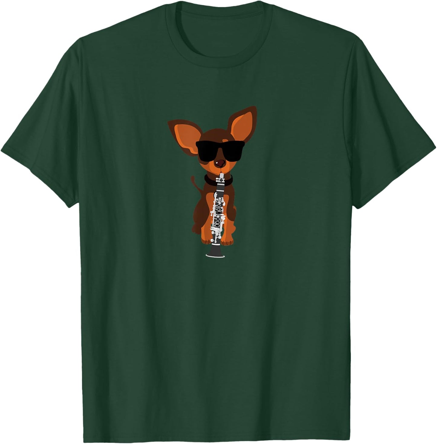 Funny Dog Wearing Sunglasses Playing Clarinet Women Girls Kids T-Shirt - T-Shirt | Forest