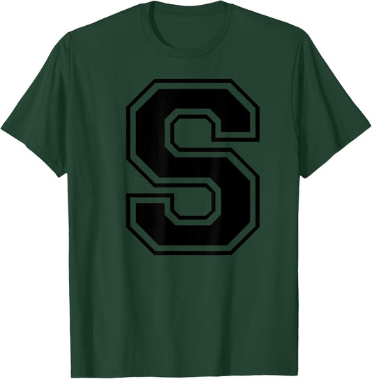 Letter S Capital Alphabet College Varsity Monogram Club T-Shirt - T-Shirt | Forest