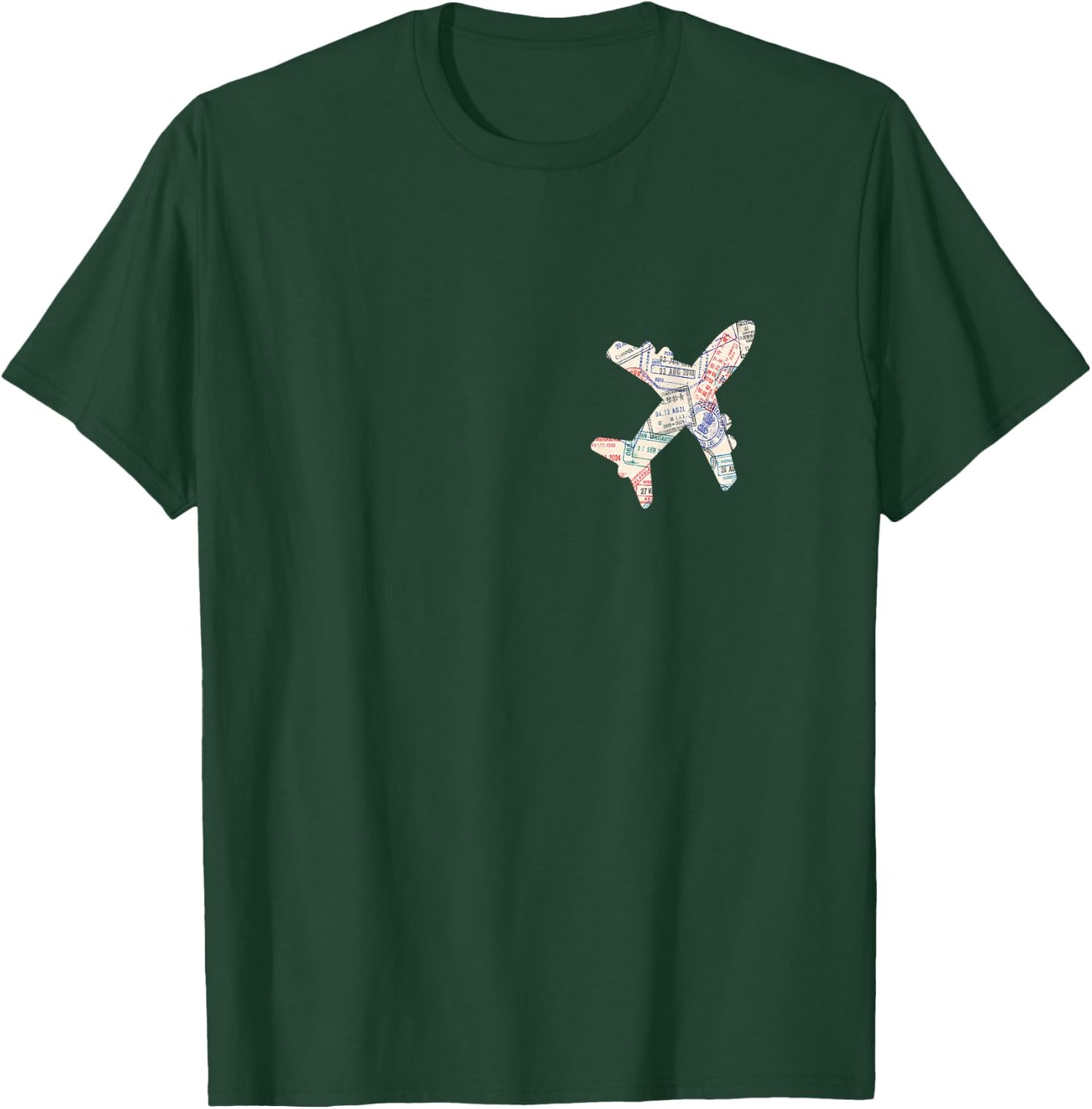 Airplane Shaped Passport Travel Stamps T-Shirt - T-Shirt | Forest