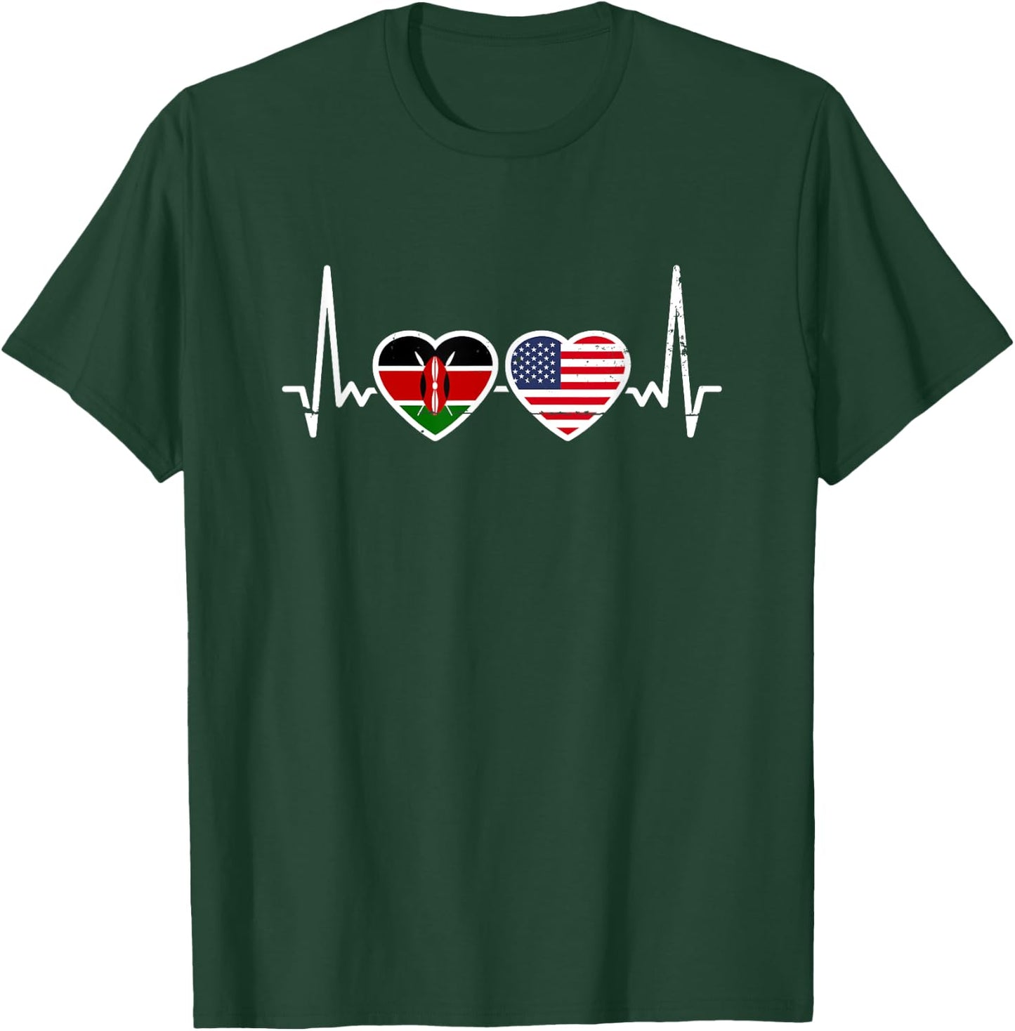 Kenya USA Vintage Heartbeat Flag American Kenyan T-Shirt - T-Shirt | Forest