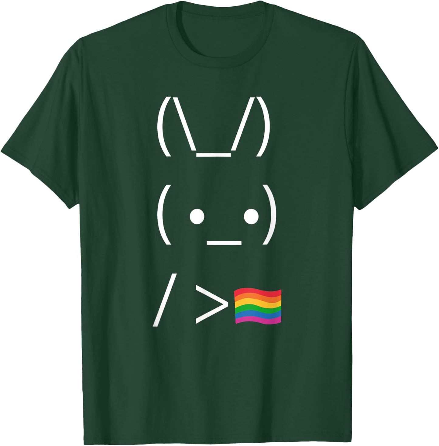 Bunny Holding Rainbow Flag - ASCII Internet Meme Gay Pride T-Shirt - T-Shirt | Forest