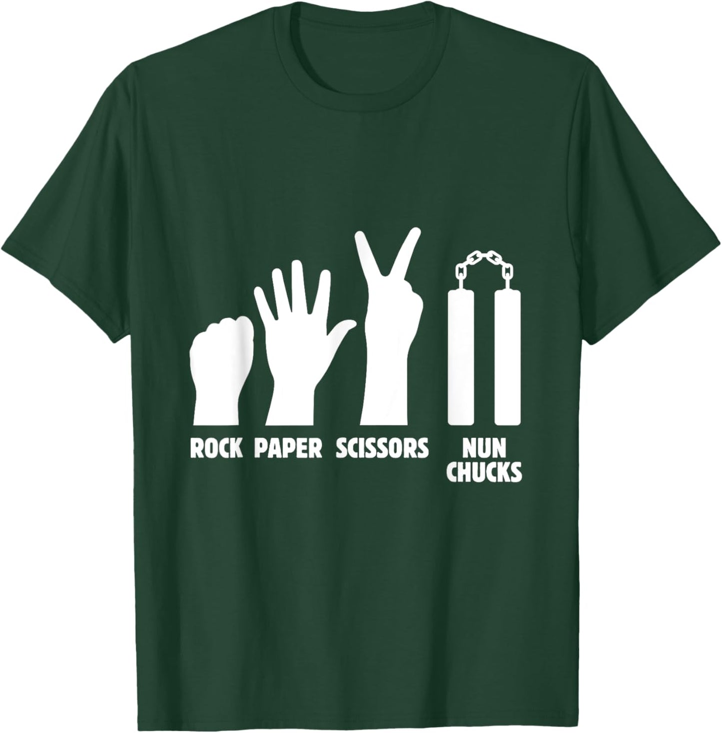 Rock Paper Scissors Nun Chucks | Martial Arts Weapon T-Shirt - T-Shirt | Forest