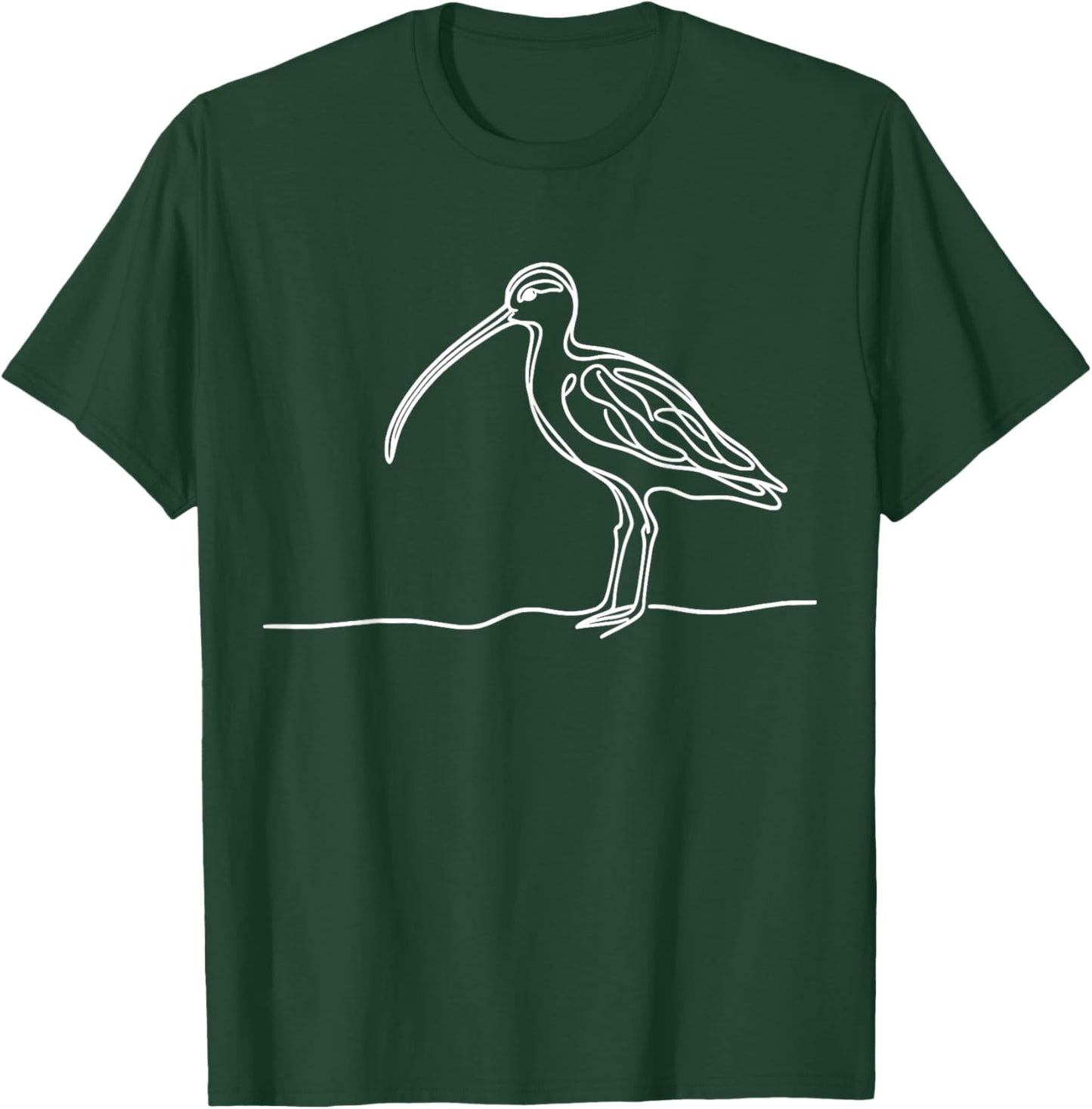 Line Art Bird & Ornithologist Long-Billed Curlew T-Shirt - T-Shirt | Forest