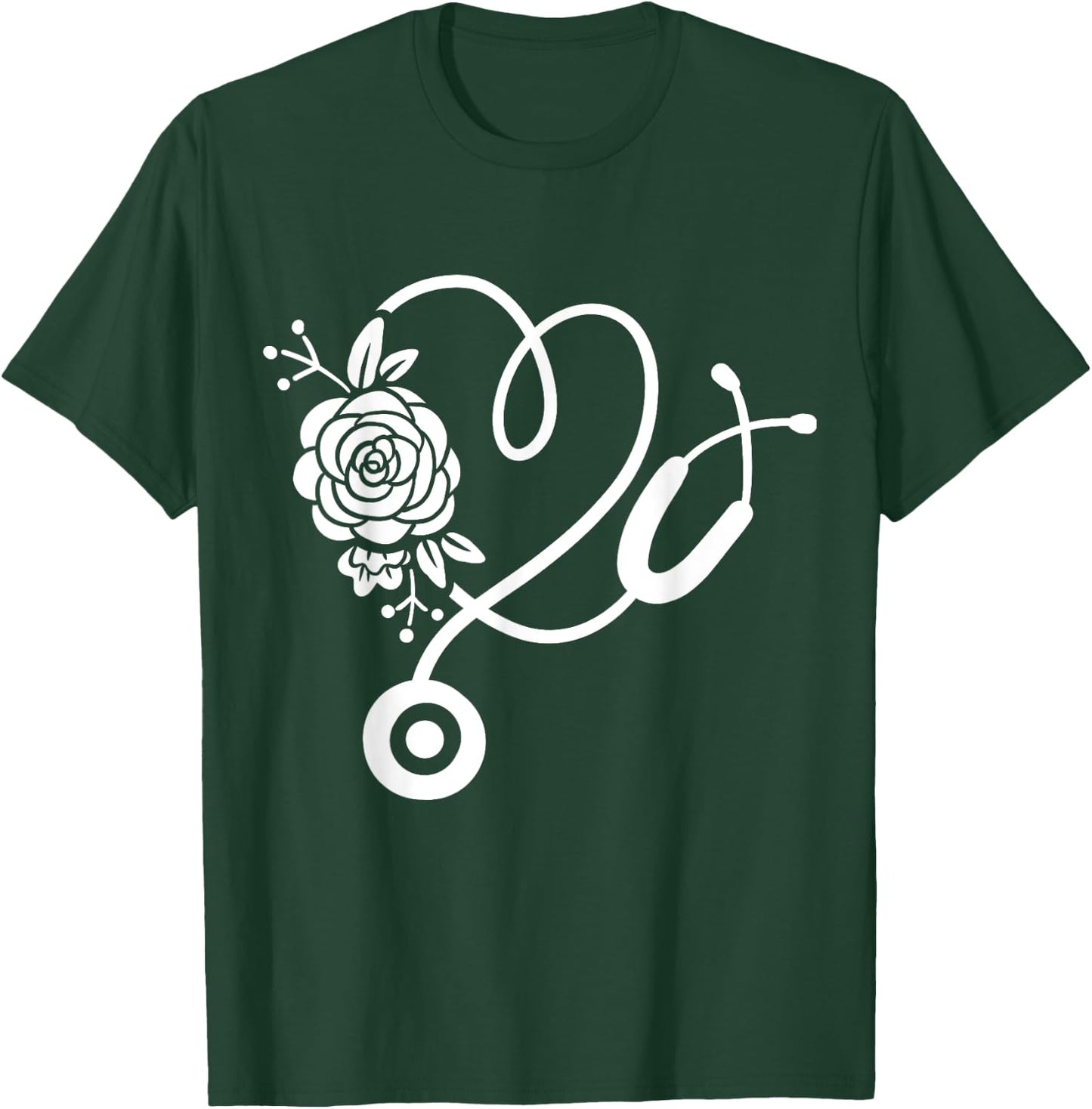 Stethoscope Flower Doctor Nurse RN PA T-Shirt - T-Shirt | Forest