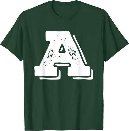 Letter A Capital Alphabet College Varsity Monogram Club T-Shirt - T-Shirt | Forest
