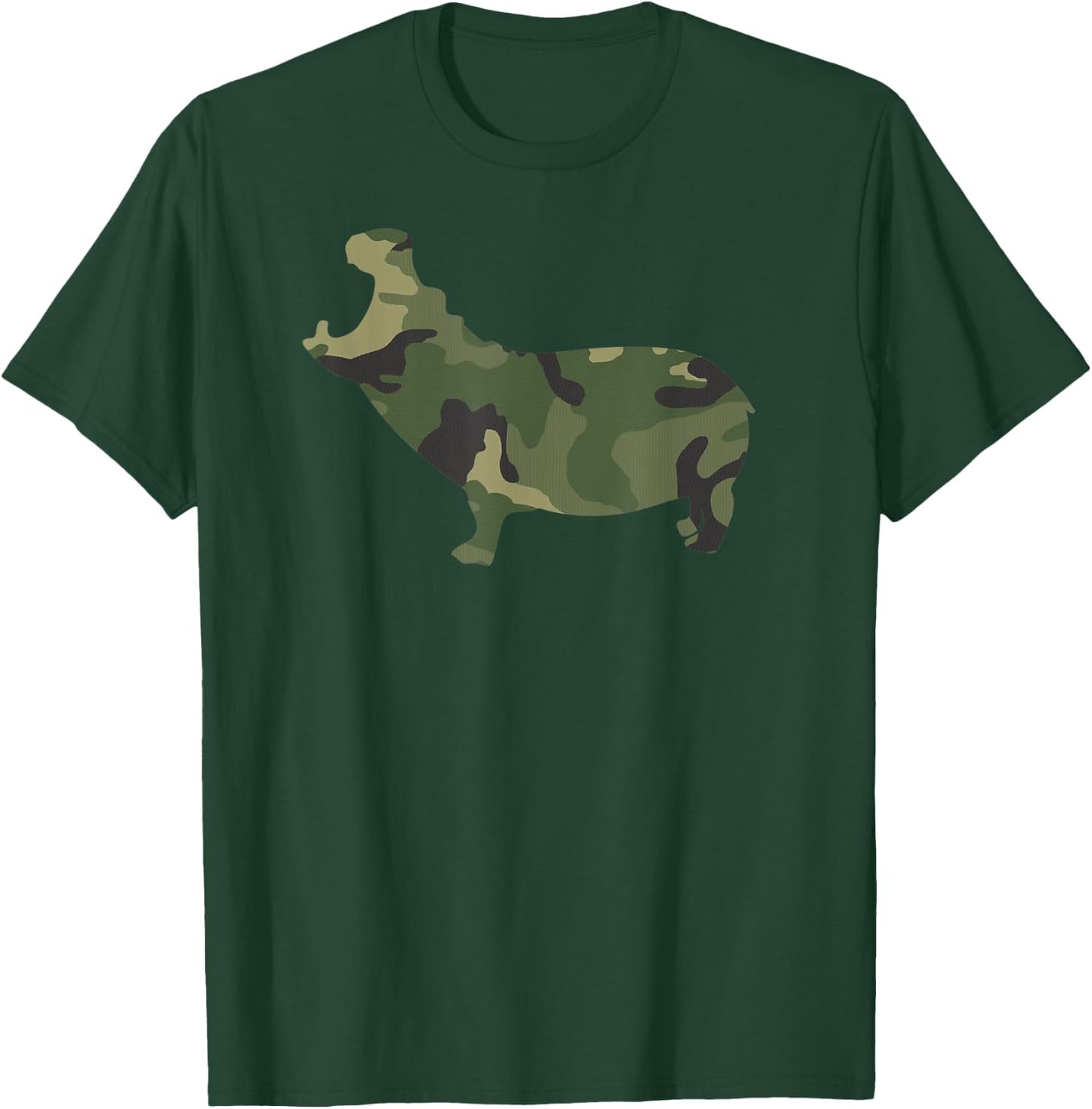 Camo Hippo Funny Camouflage Pattern Army Colors Safari T-Shirt - T-Shirt | Forest