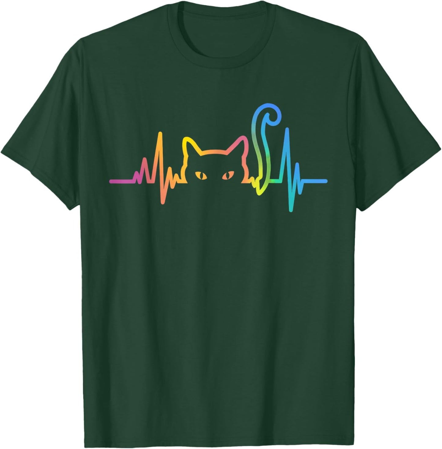 Heartbeat Cat Lover Cute Cat Owner Animal Silhouette Art ECG T-Shirt - T-Shirt | Forest