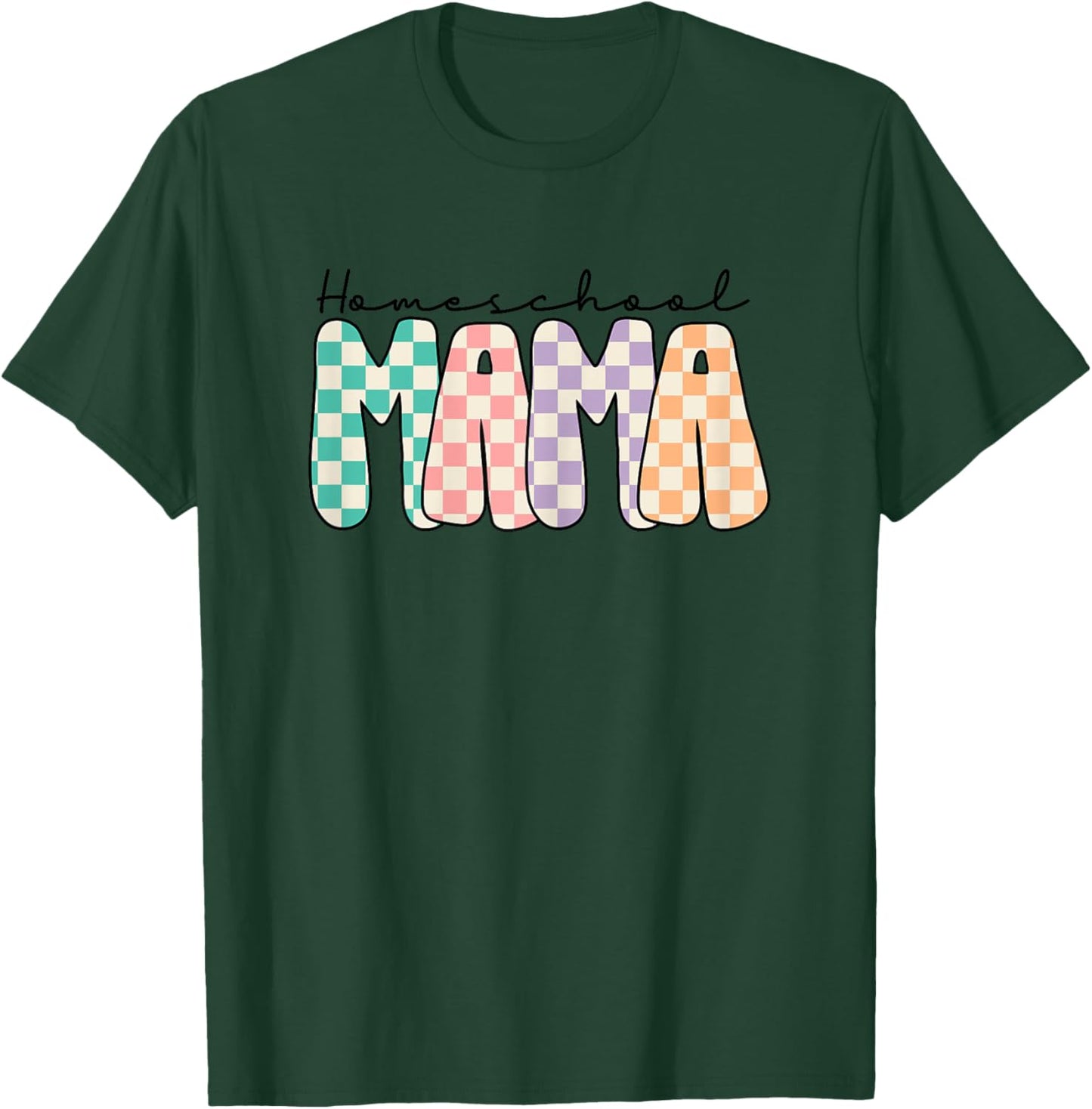 Groovy Homeschool Mama Retro Checkered Mom Teacher T-Shirt - T-Shirt | Forest