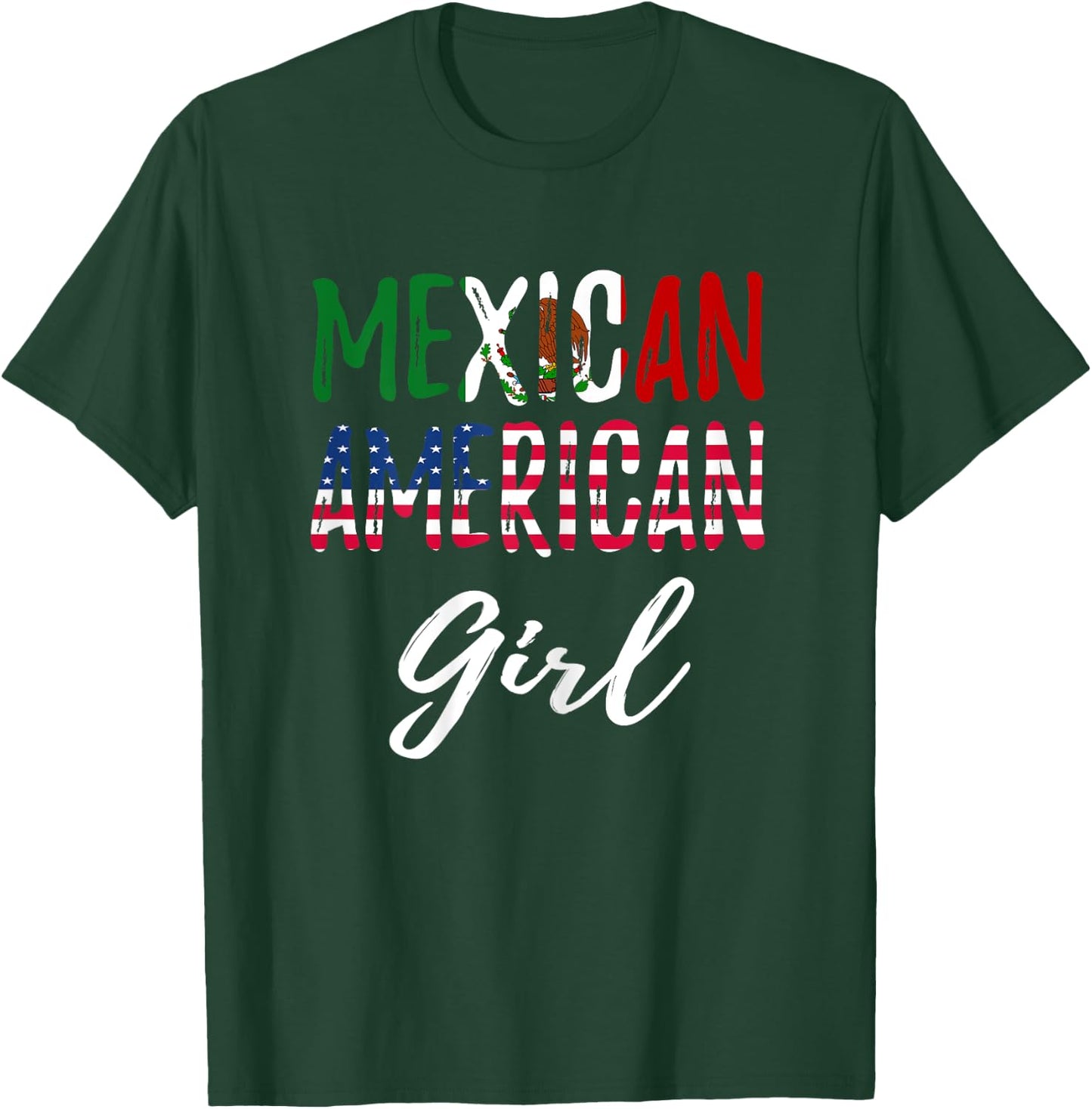 Mexican American Girl Pride Mexican American Flag T-Shirt - T-Shirt | Forest