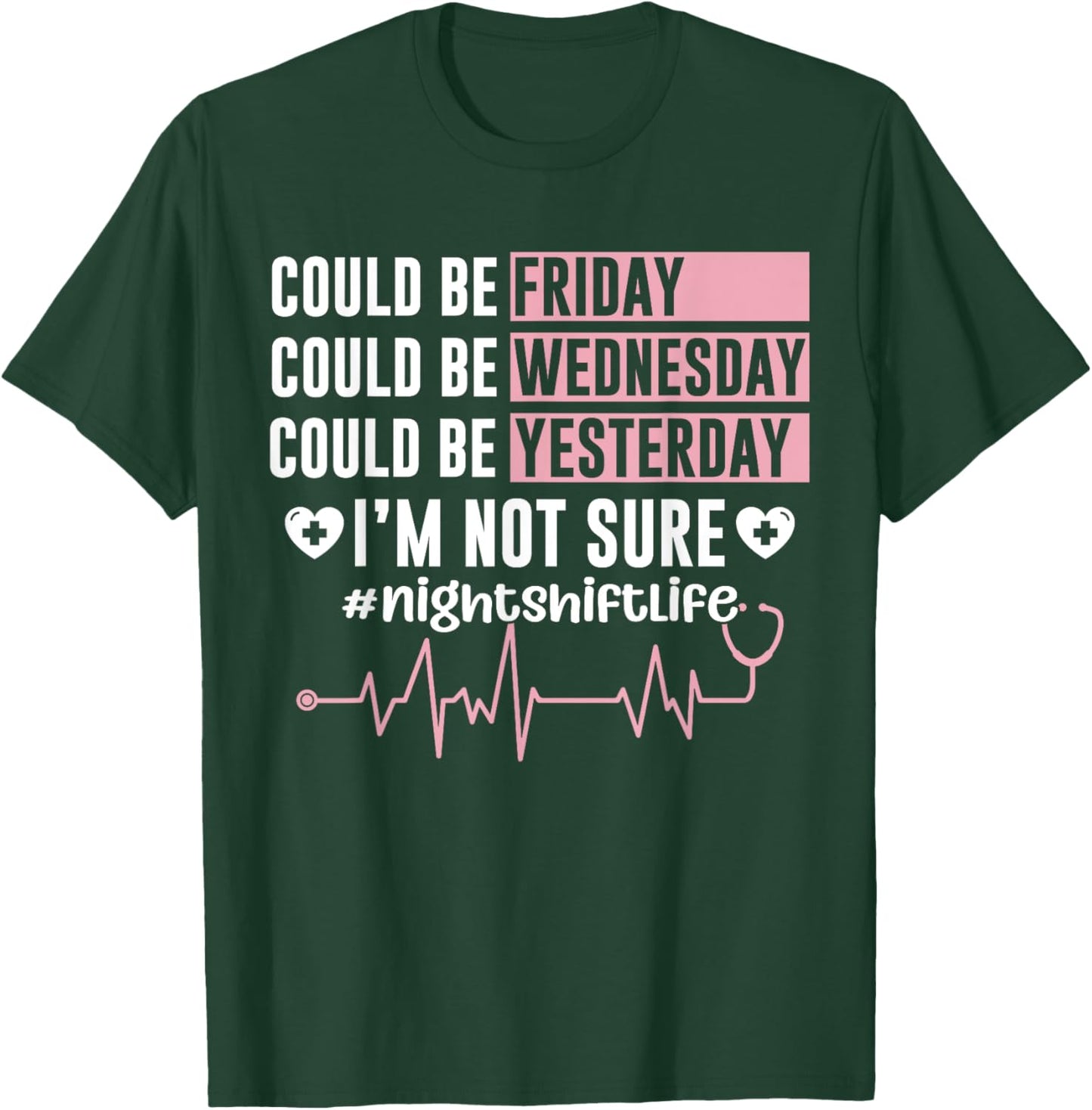 Funny Night Shift Nurse Night Shift What Day Is It? T-Shirt - T-Shirt | Forest