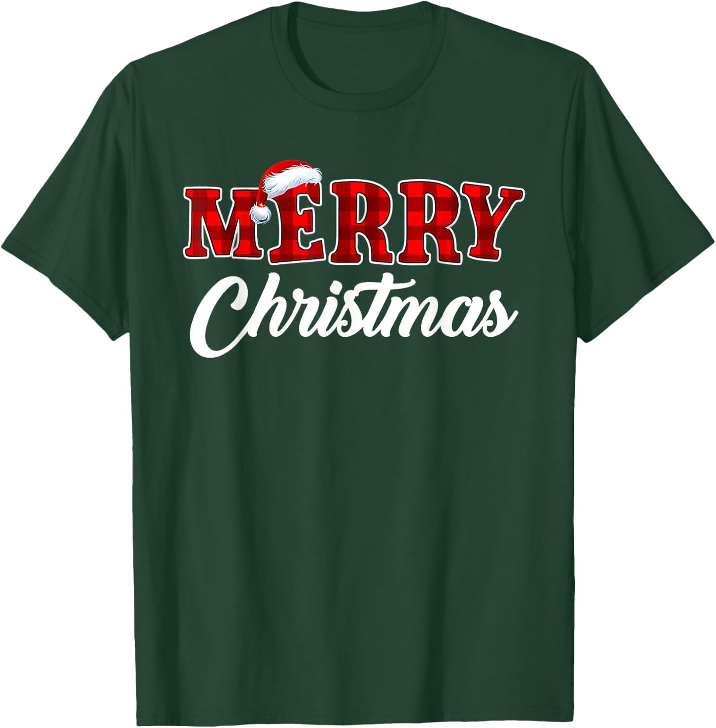 Merry Christmas Buffalo Plaid Red Xmas Santa Hat Pajamas T-Shirt - T-Shirt | Forest