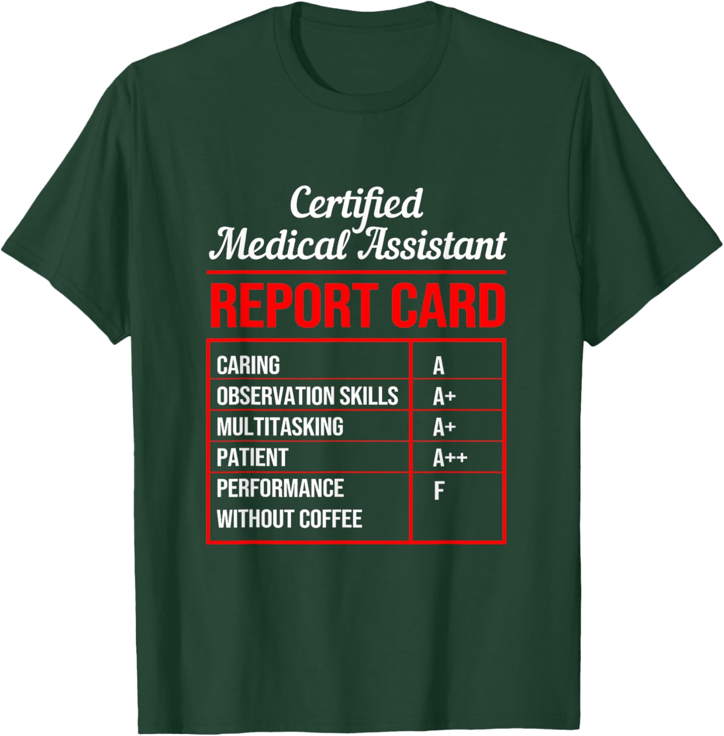 Funny Certified Medical Assistant Coffee Report Card T-Shirt - T-Shirt | Forest
