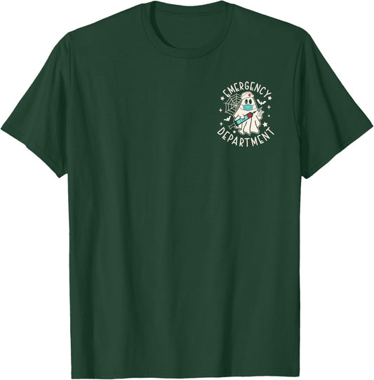 Emergency Department Pocket Ghost Spooky ER Nurse Halloween T-Shirt - T-Shirt | Forest