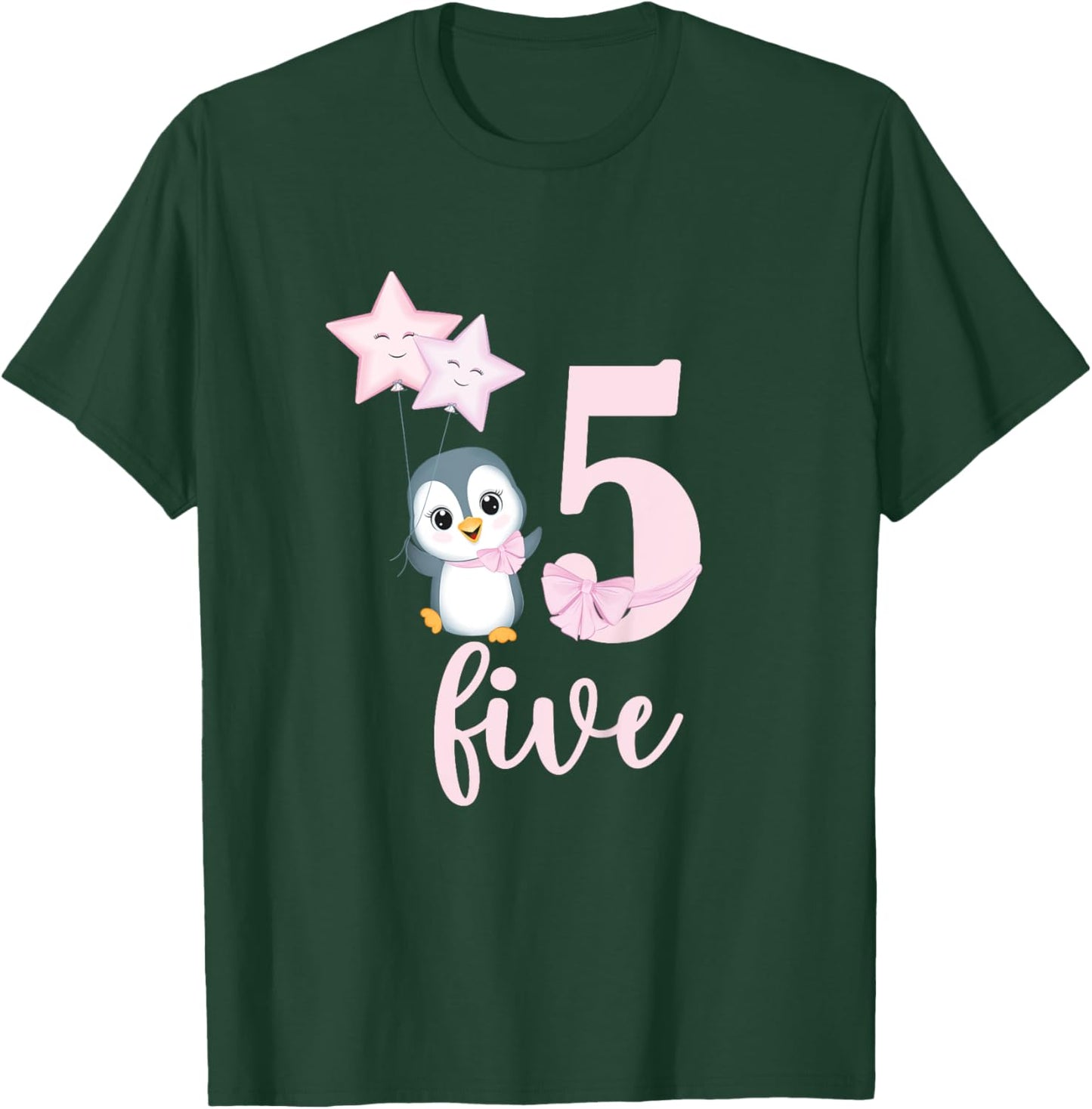 5th Penguin Birthday Party Five Year Old Girl Penguin T-Shirt - T-Shirt | Forest
