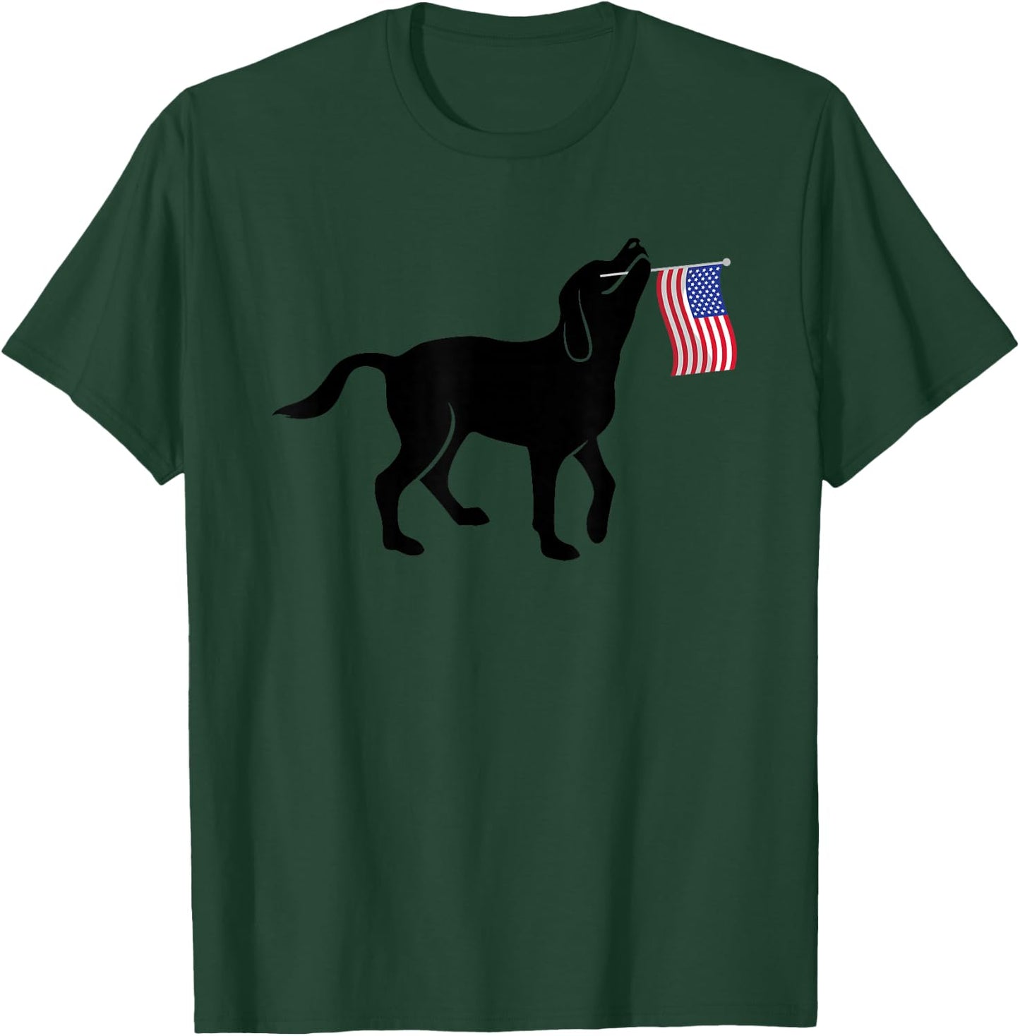 Black Lab Dog Holding July 4th Patriotic USA Flag T-Shirt - T-Shirt | Forest