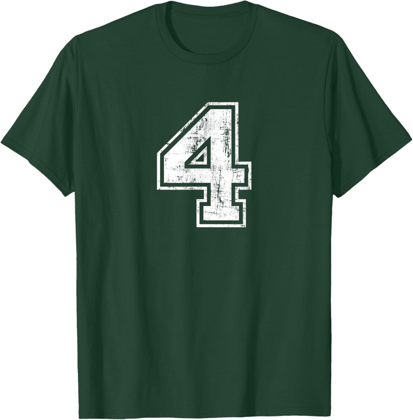 Number 4 Four Varsity Distressed Vintage Sport Training Gym T-Shirt - T-Shirt | Forest