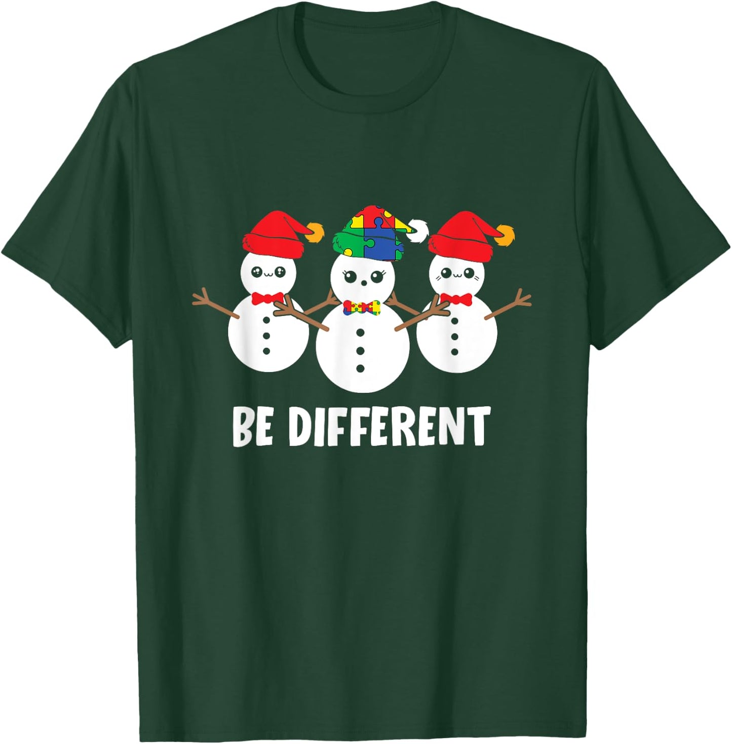 Be Different Christmas Autism Awareness Snowman Xmas Gift T-Shirt - T-Shirt | Forest