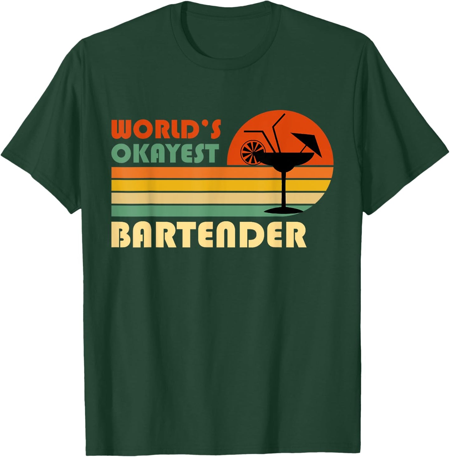 World's Okayest Bartender - Funny Retro Vintage T-Shirt - T-Shirt | Forest