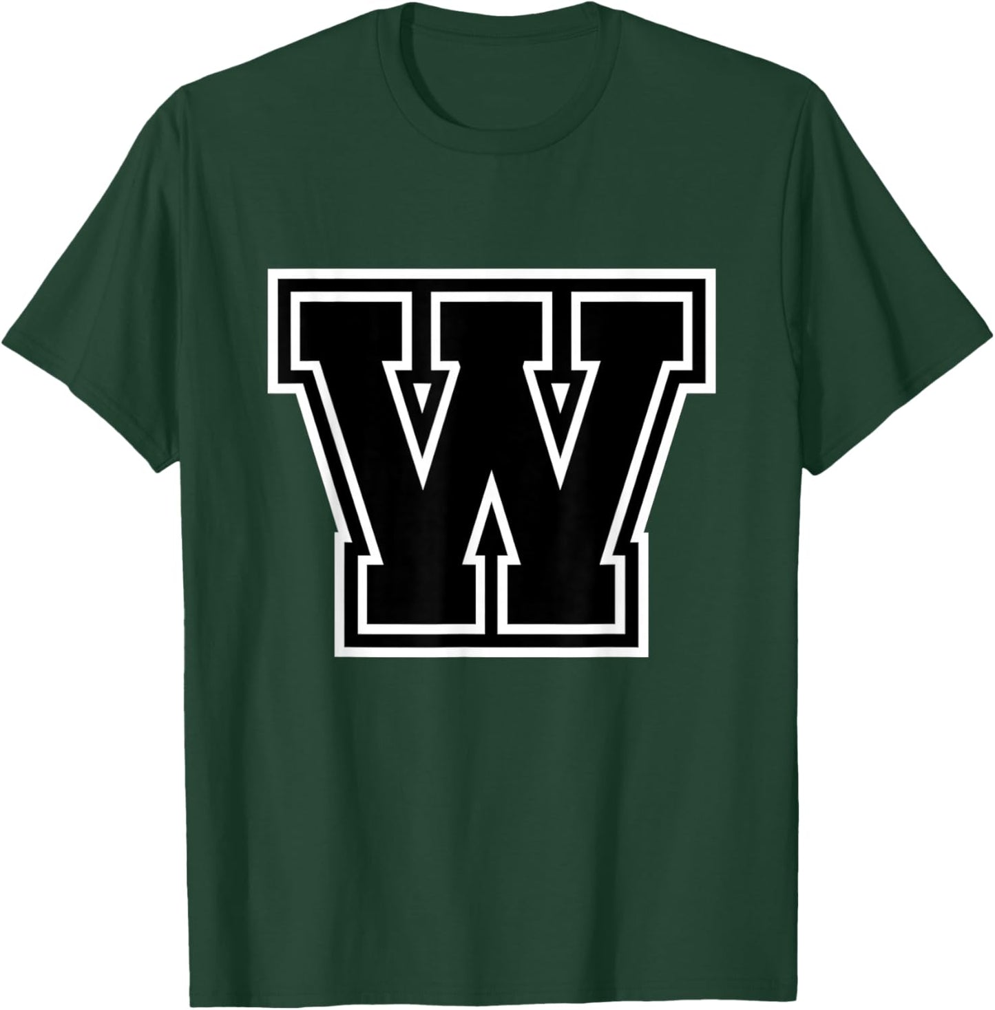 Letter W Black Monogram Initial T-Shirt - T-Shirt | Forest