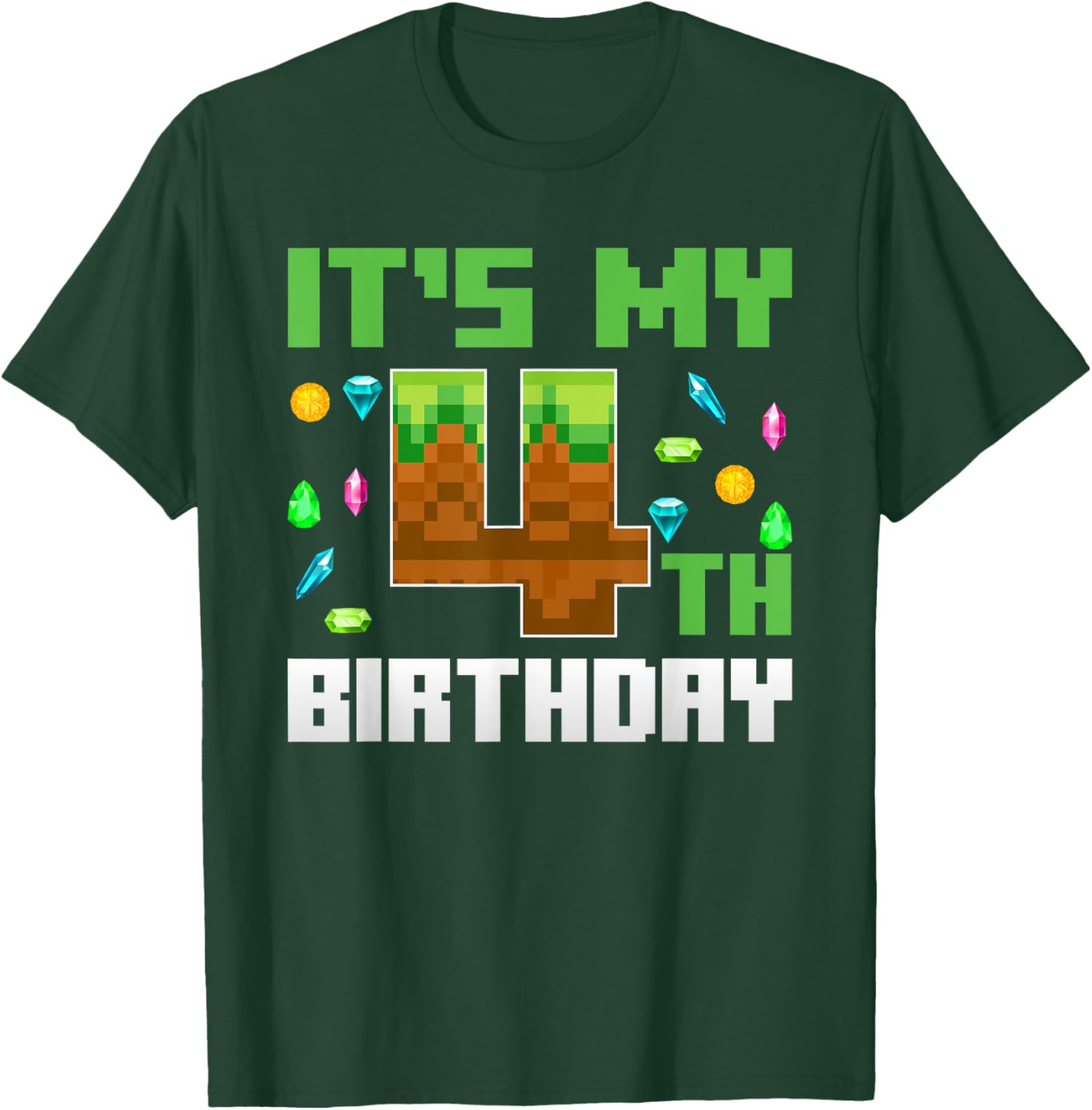 Boys Kids 4th Birthday It's My 4th Birthday Video Game Pixel T-Shirt - T-Shirt | Forest