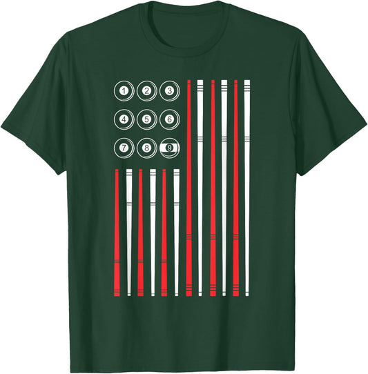 USA American Flag Shooting Pool Sticks And Balls Billiards T-Shirt - T-Shirt | Forest