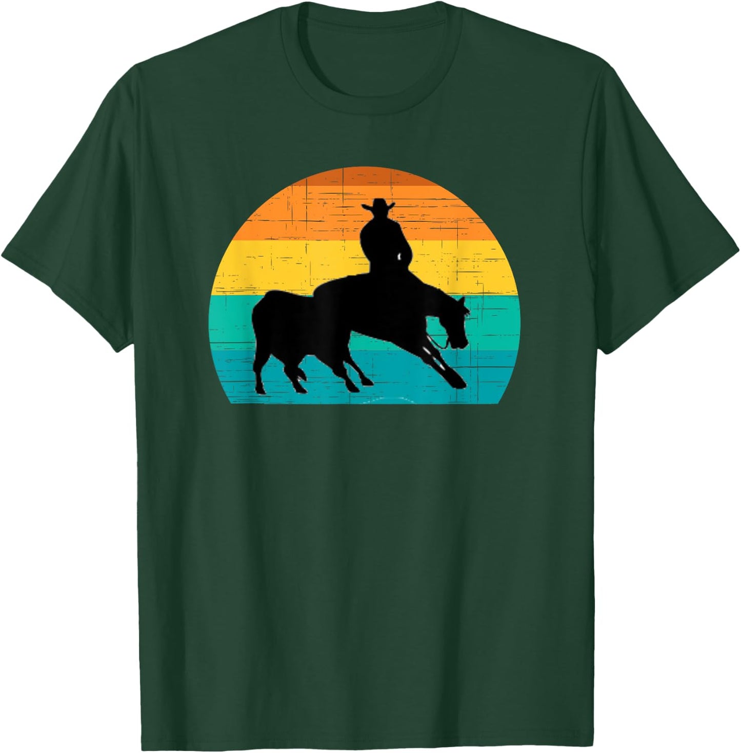 Western Style Equestrian Cutting Retro Sun Style T-Shirt - T-Shirt | Forest