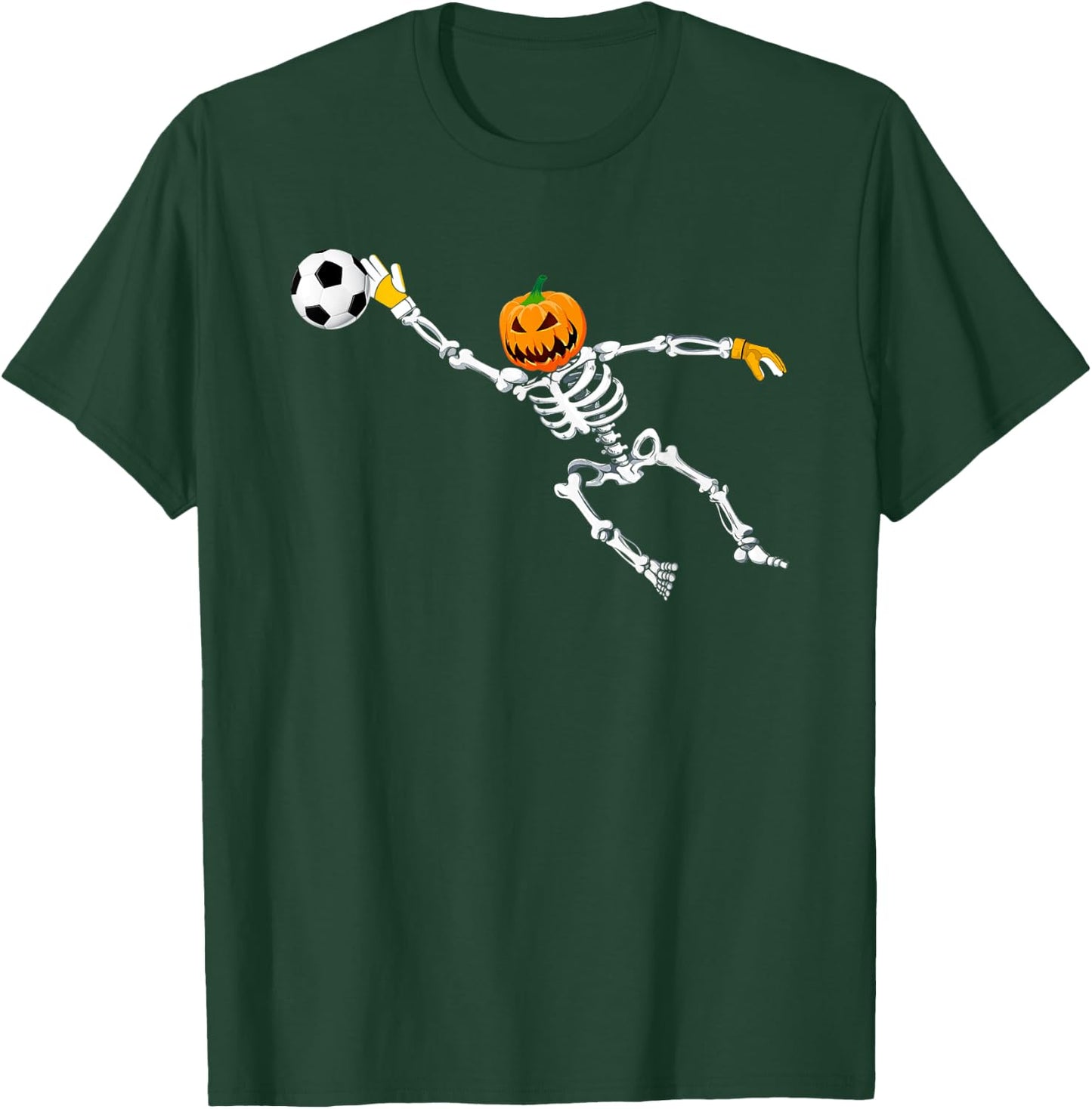 Skeleton Soccer Goalkeeper Halloween Pumpkin Goalie T-Shirt - T-Shirt | Forest