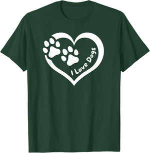I Love Dogs Heart with Paws - Fun Design for Pet Lovers T-Shirt - T-Shirt | Forest