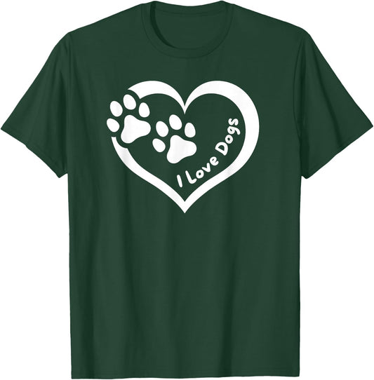 I Love Dogs Heart with Paws - Fun Design for Pet Lovers T-Shirt - T-Shirt | Forest