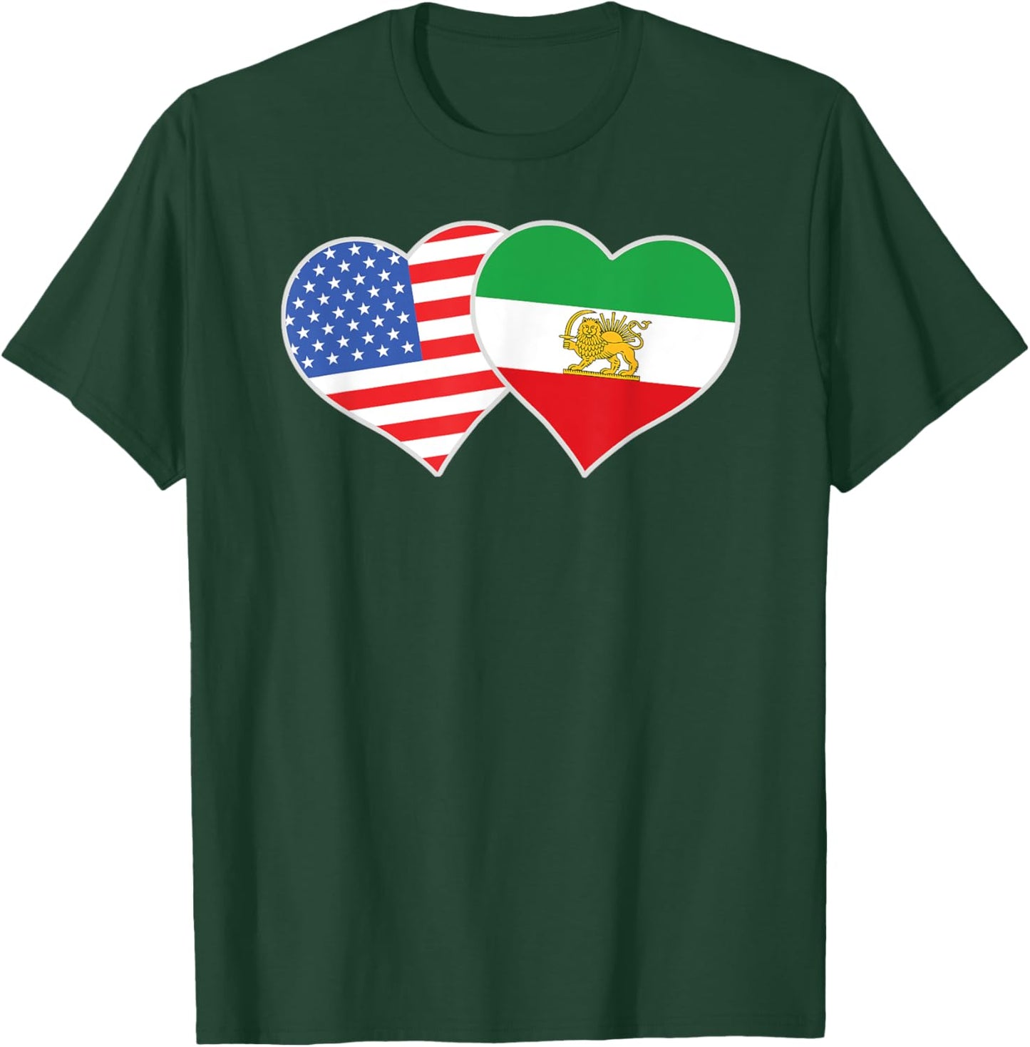 Persian American Flag Heart Love Persia USA T-Shirt - T-Shirt | Forest